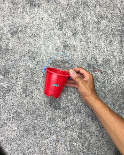 Red Plastic Sand Bucket with Dinosaur