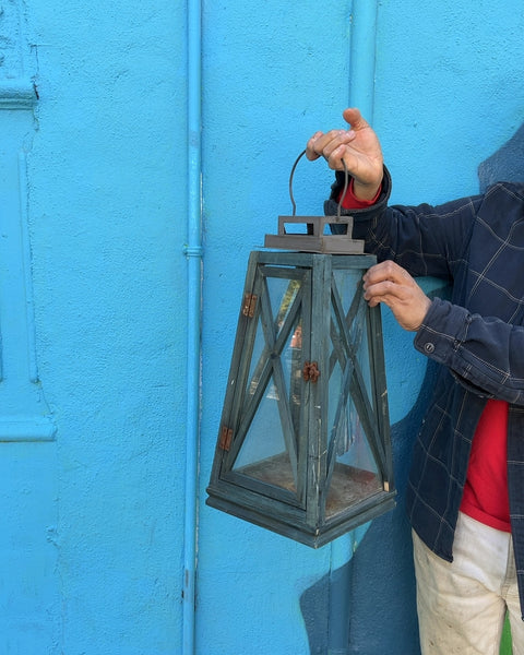 Wooden and Glass Decorative Lantern, H20"