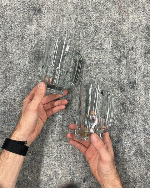 Two Clear Glass Beer Mugs