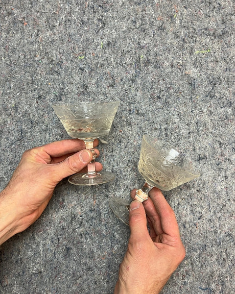 Pair of Vintage Etched Coupe Glasses