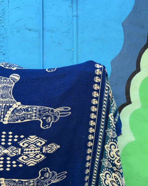Blue Ecuadorian Alpaca Wool Blanket, 70x80"