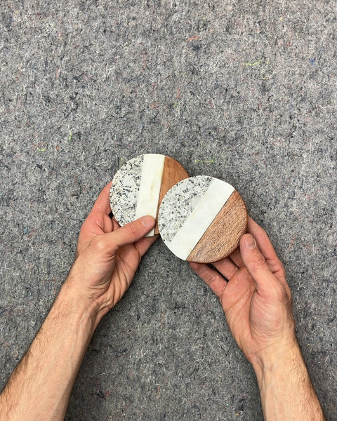 Set of 2 Wood and Stone Coasters