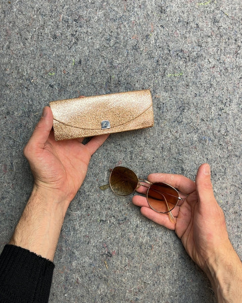 Gold Glitter Sunglasses Case with Sunglasses