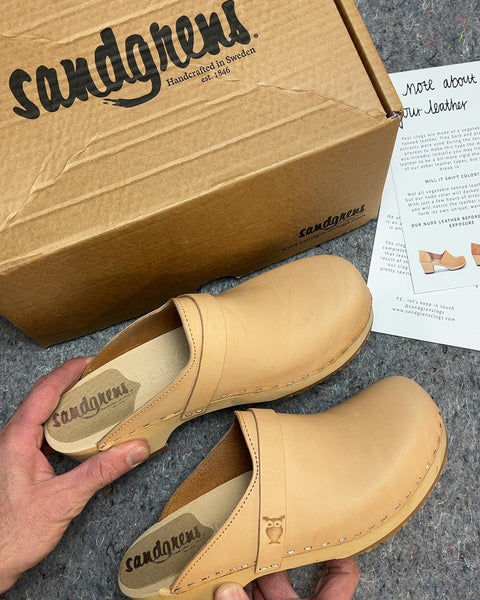 Brand New Sandgrens Swedish Leather Clogs, Size EU 40
