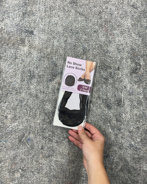 No Show Lace Socks, 2 Pairs, Size US 5-8W