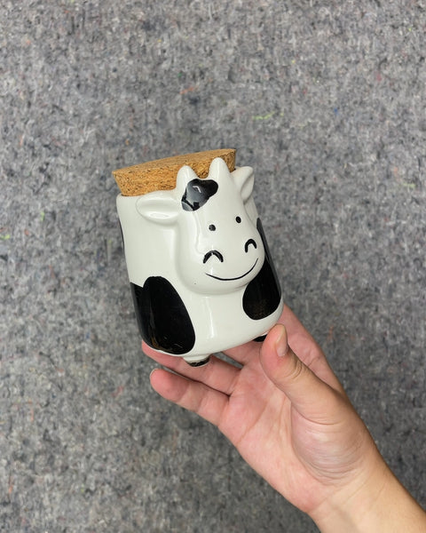 Cow Ceramic Jar with Cork Lid