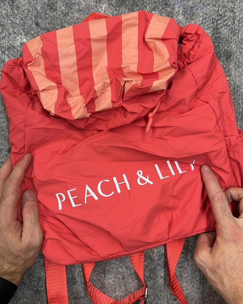 Peach & Lily Red Striped Drawstring Backpack