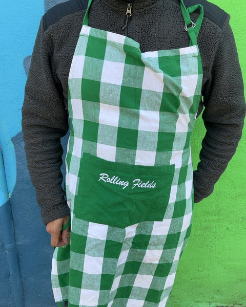 Rolling Fields Green Gingham Apron