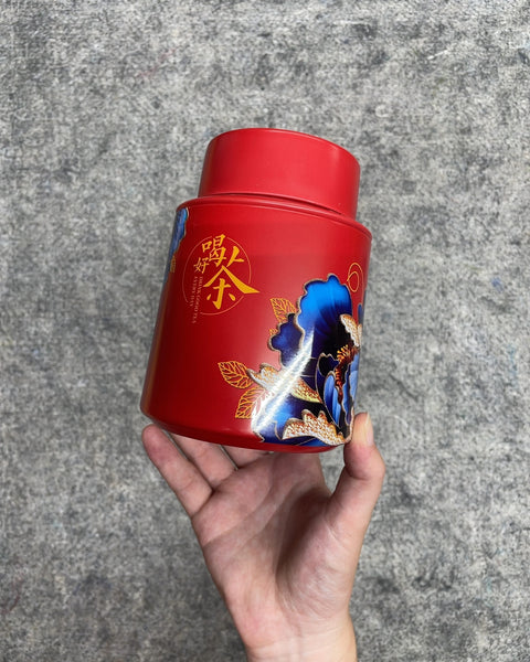 Red Floral Chinese Tea Storage Tin Canister