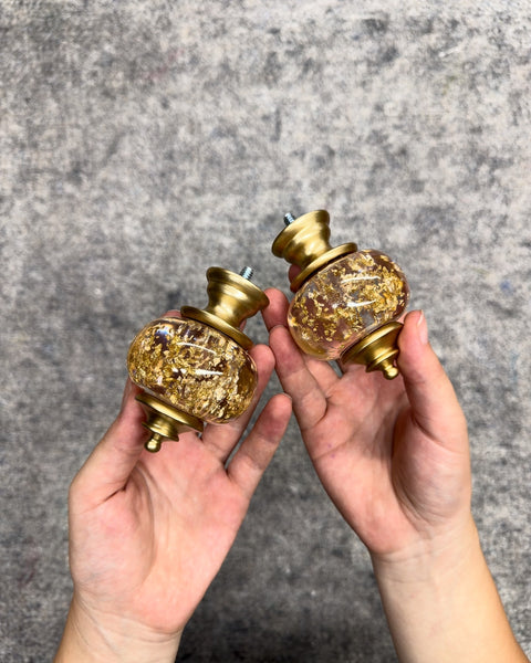 Gold Flake Glass Curtain Rod Finials, Set of 2