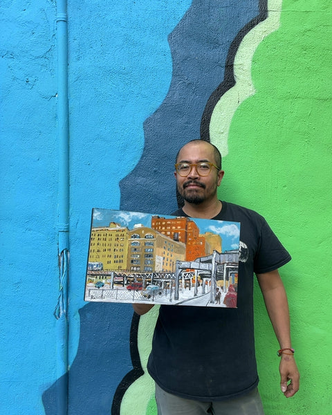 Vibrant New York City Street Scene Painting, 10x17"