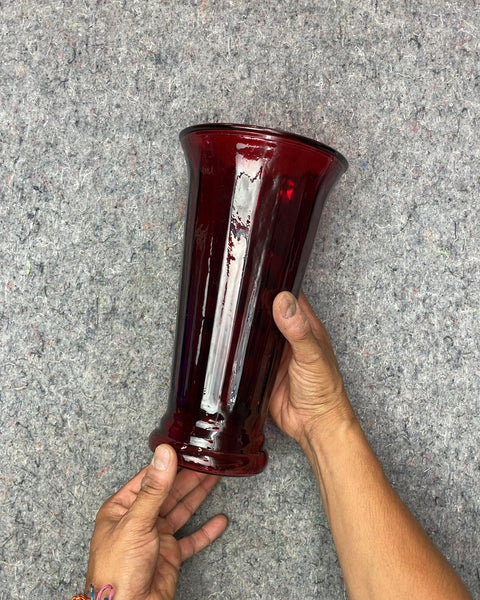 Red Glass Vase, 10"