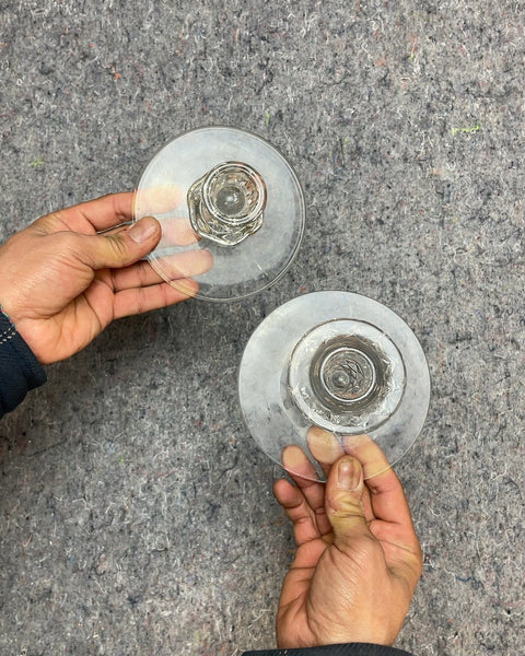 Clear Glass Candlestick Holders, Set of 2