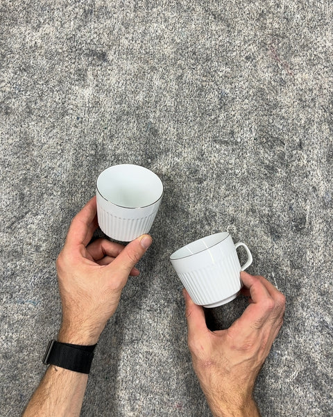 White Fluted Cups with Silver Rim