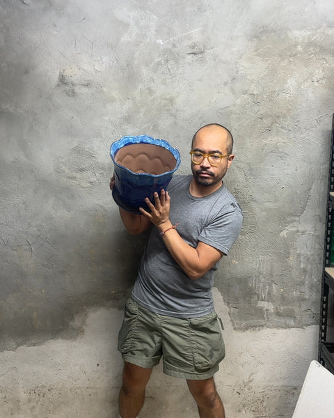 Blue Ceramic Planter Pot, 12x9"