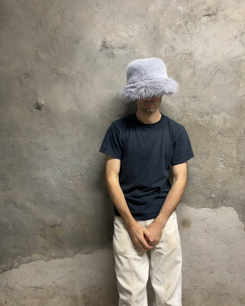 Faux Fur Fluffy Bucket Hat in Grey, Size 58