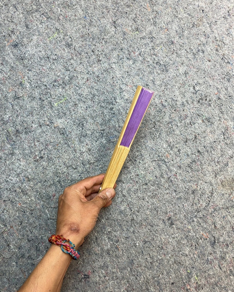 Purple and Wood Hand Fan