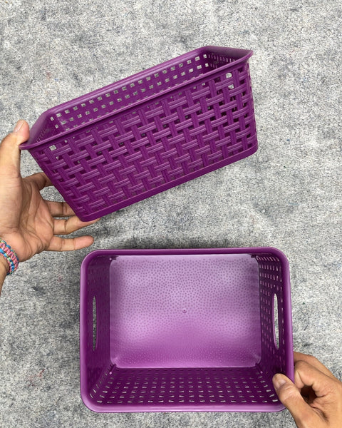 Purple Woven Pattern Plastic Storage Baskets, 9x7x4”