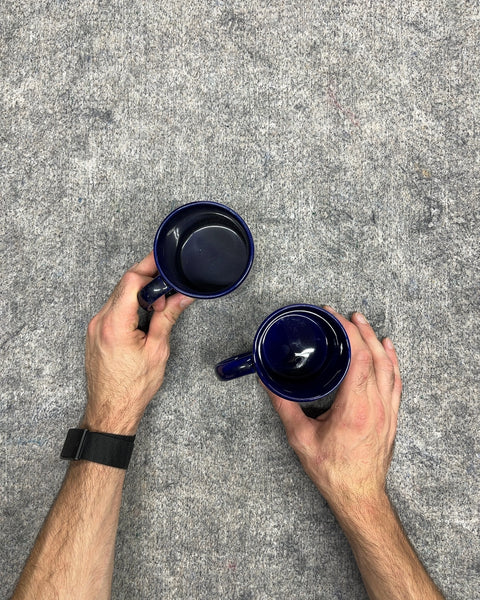 Two Cobalt Blue Ceramic Coffee Mugs