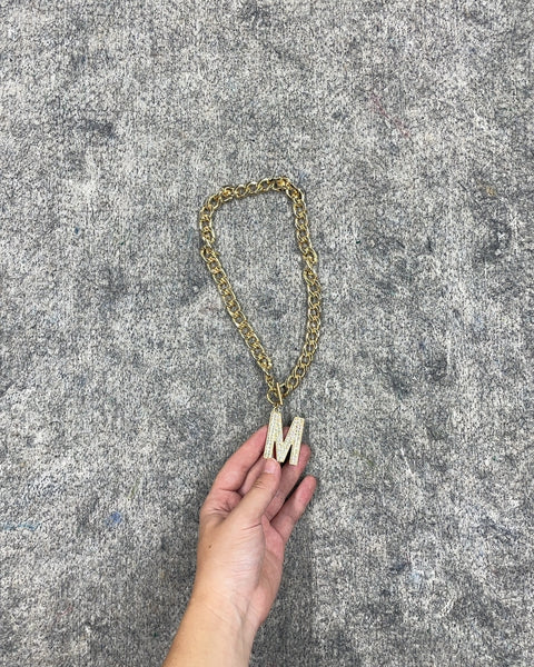 Gold Tone Chain Necklace with Initial M Pendant