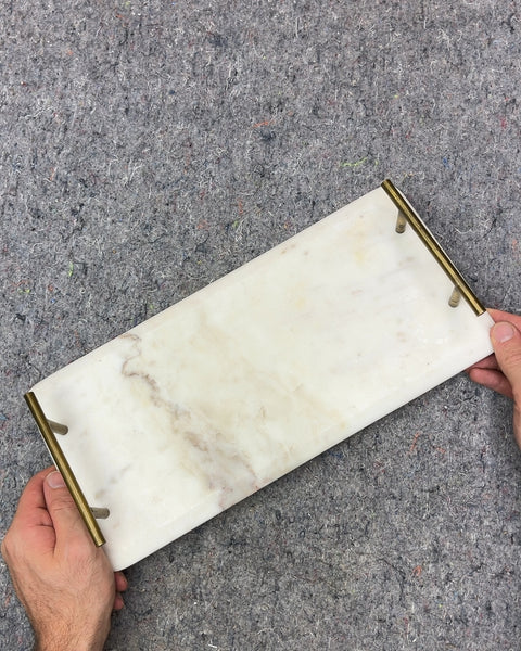 Marble Serving Tray with Gold Handles, 6x14"