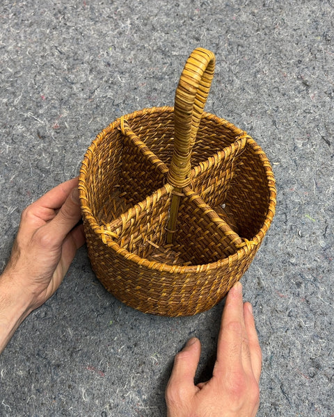 Woven Rattan Divided Caddy with Handle