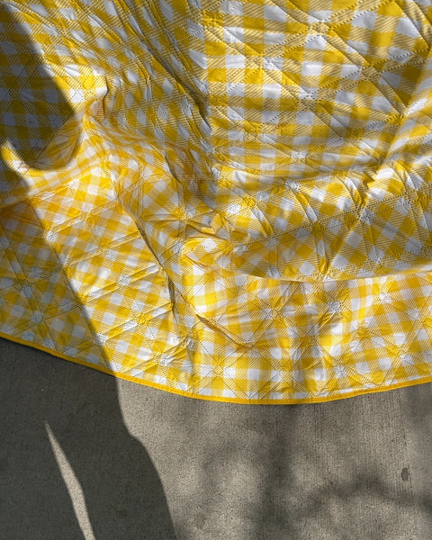 Yellow Gingham Picnic Quilted Blanket