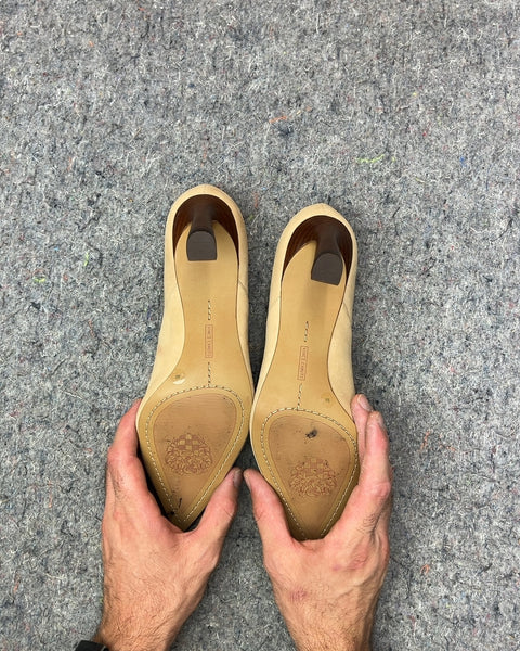 Vince Camuto Beige Suede Pointed Toe Heels, Size US 9W
