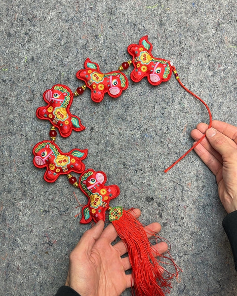 Red & Gold Horses Chinese Pendant
