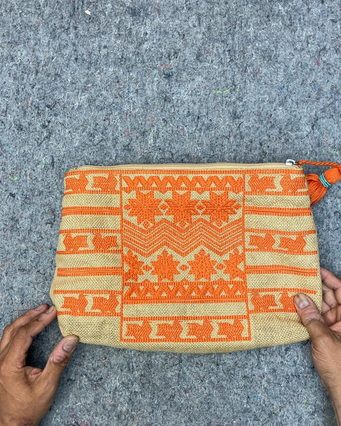 Orange Embroidered Clutch Bag
