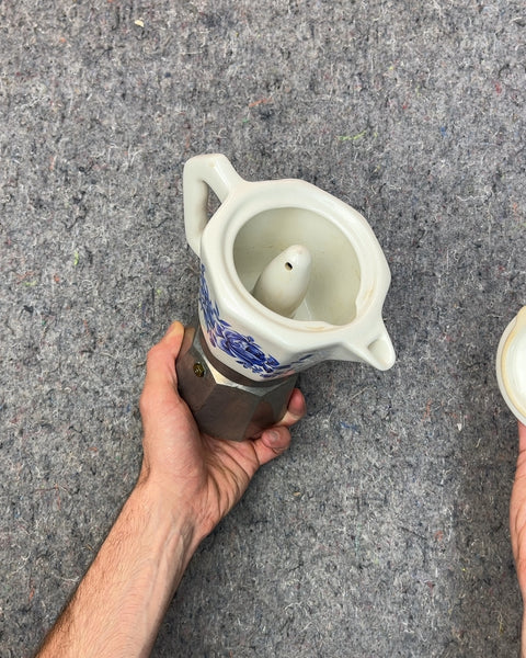 Blue Floral Ceramic and Metal Moka Pot