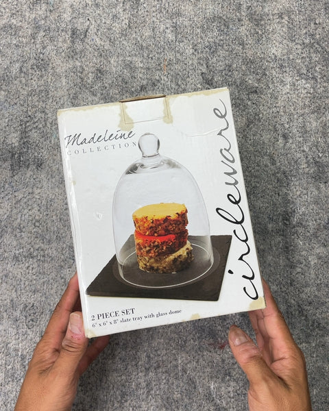 Madeleine Collection Circleware Slate Tray with Glass Dome