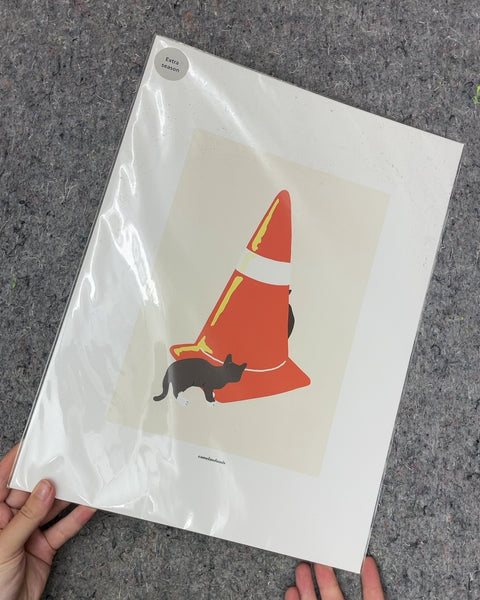 Cat and Traffic Cone Art Print