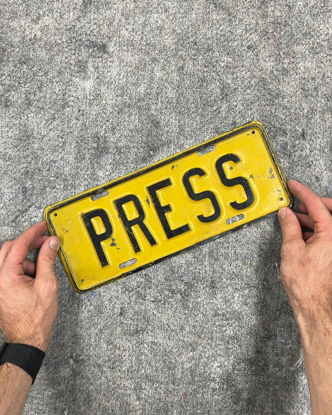 Yellow "PRESS" License Plate
