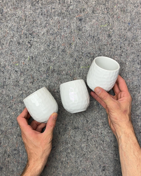 Set of 3 White Ceramic Textured Tea Cups