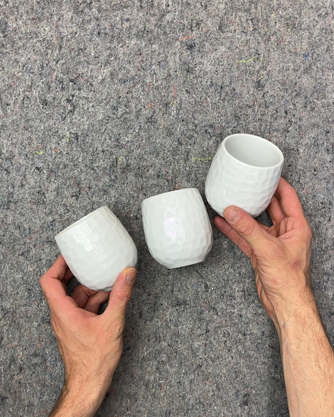 Set of 3 White Ceramic Textured Tea Cups