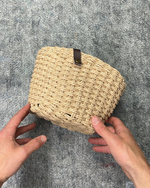 Woven Straw Basket with Leather Strap