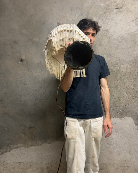 Vintage Fringe Table Lamp with Cast Metal Base