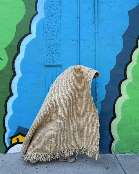 Bigass Woven Area Jute Rug with Fringe, 70x90"