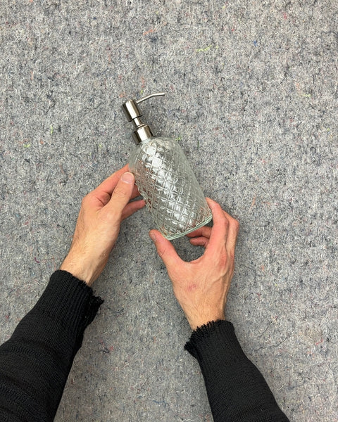 Clear Glass Soap Dispenser with Diamond Pattern