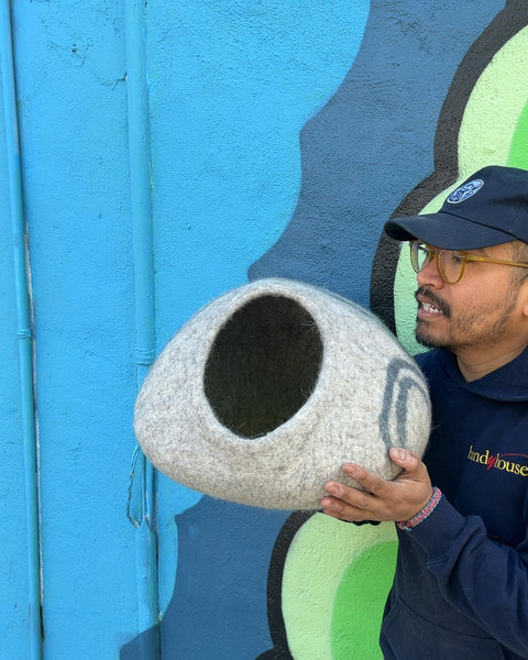 Felted Wool Cat Cave Bed