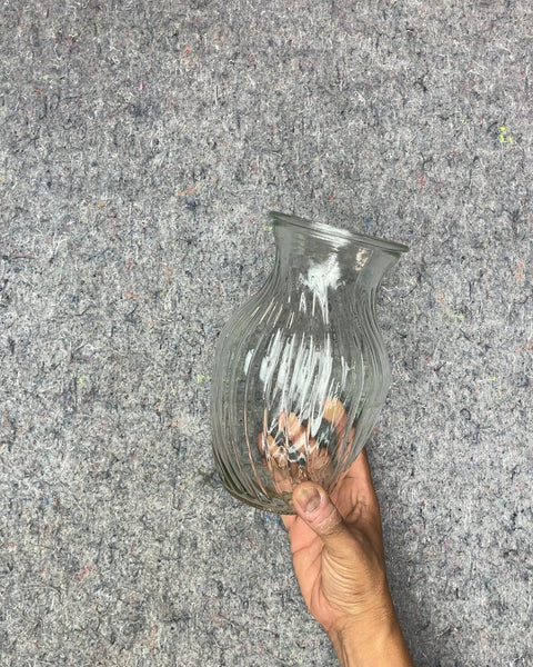 Clear Ribbed Glass Vase, 8"