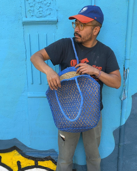 Bigass Blue Woven Straw Tote Bag