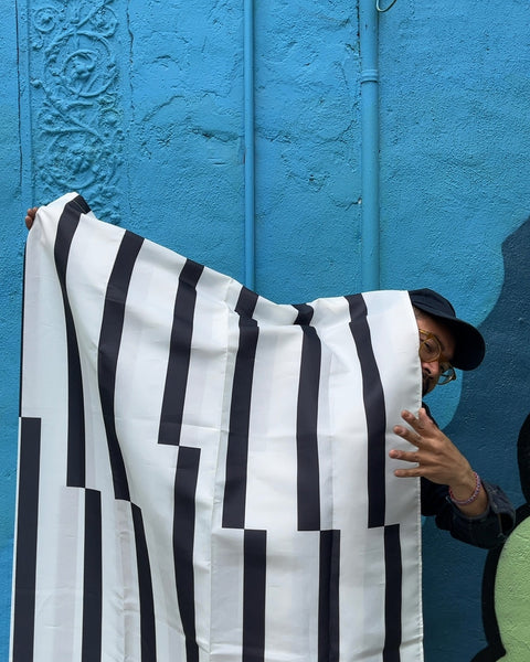 IKEA Black and White Striped Shower Curtain, 71x71"
