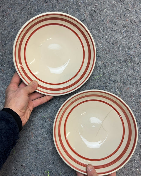 Two Pretty Ceramic Bowls with Red Rings