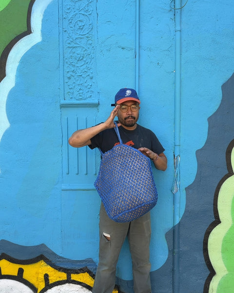 Bigass Blue Woven Straw Tote Bag