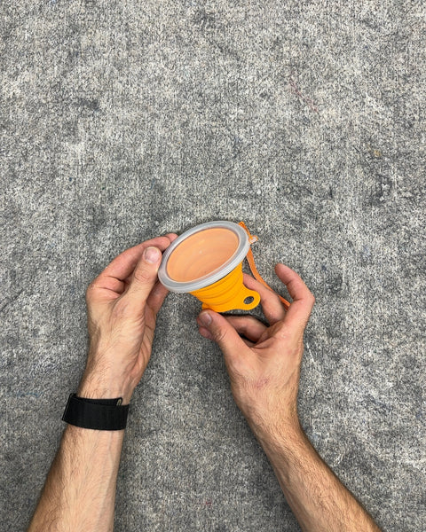 Orange Collapsible Silicone Travel Cup with Lid and Lanyard
