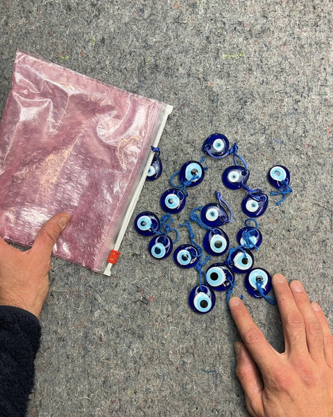 Blue Glass Evil Eye Charms with Loops