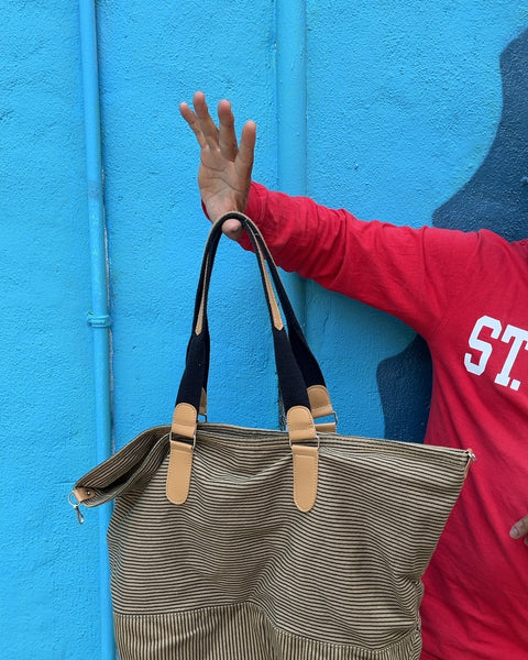 Striped Canvas Tote Bag