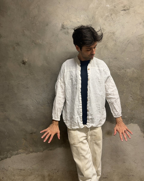 Linenfox White Linen Button-Up Shirt, Size S-M
